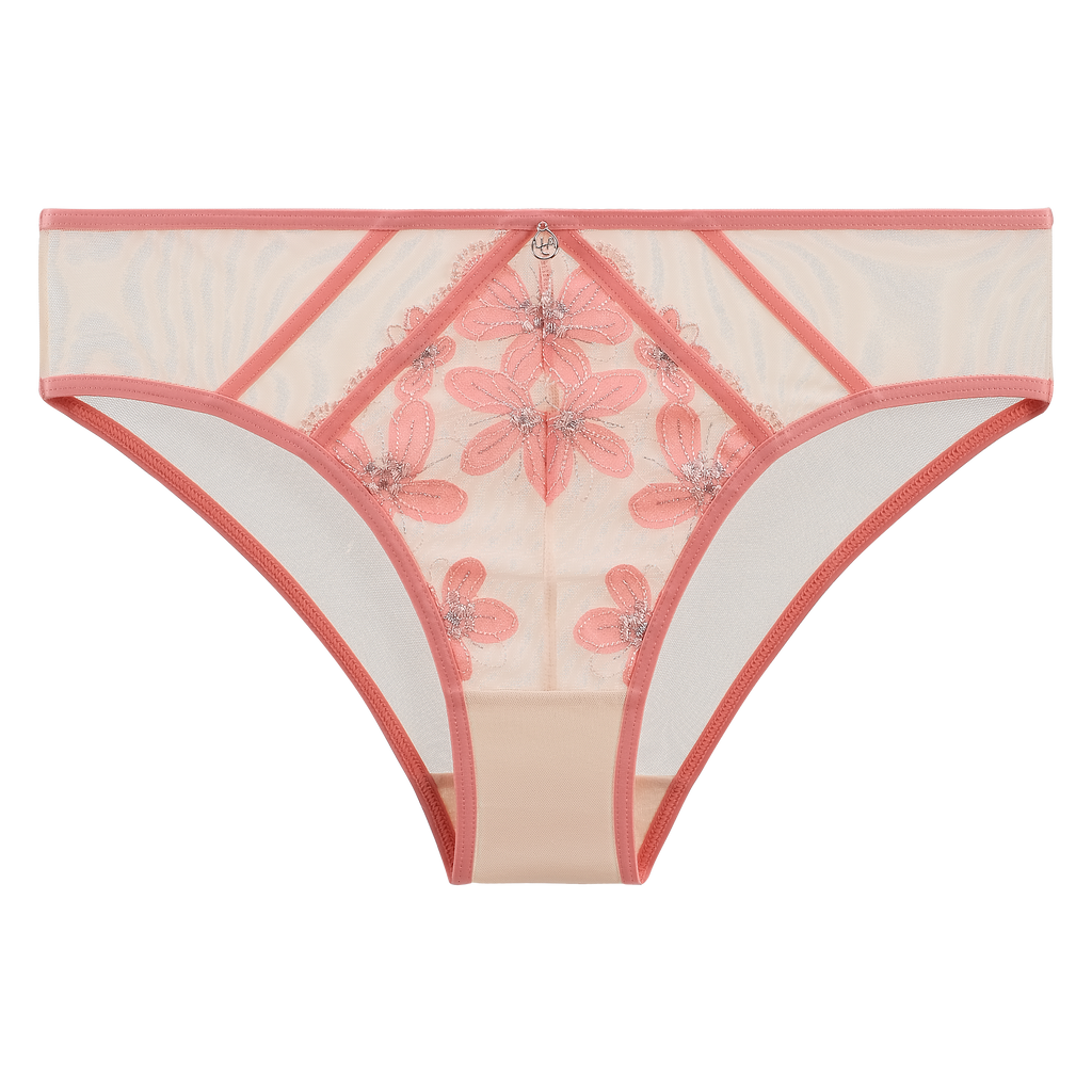 RILEY Sexy Pink Floral Embroidery Lace Brief Panties