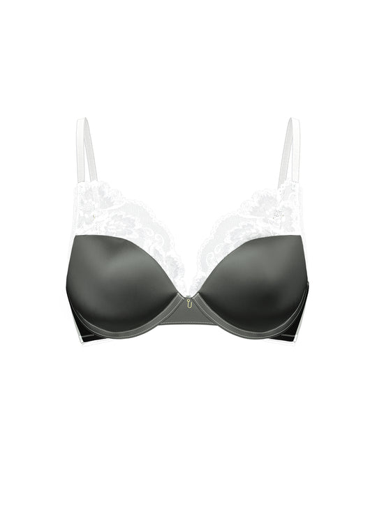 ALINA Sage Green Plunge Bra With White Floral Lace