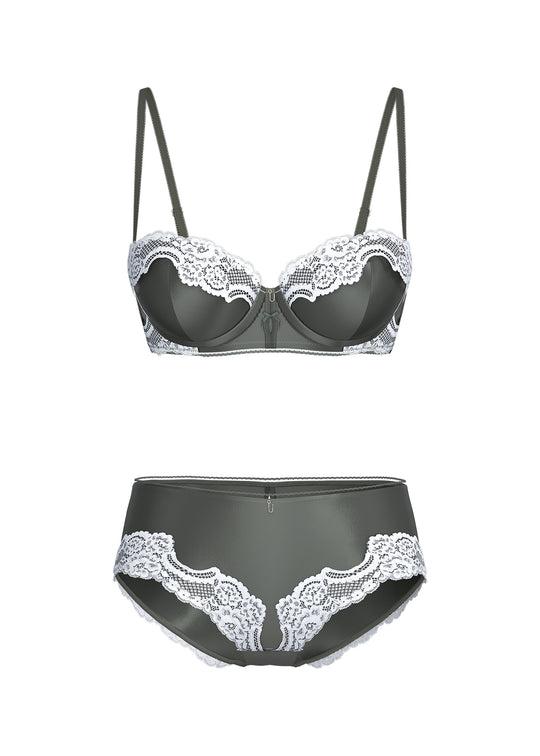 AURORA Sage Green White Lace Lingerie Set