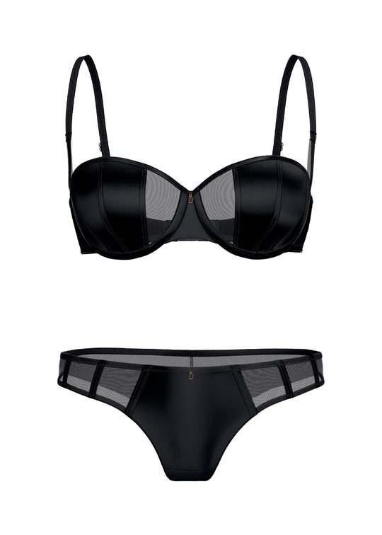 AVA Black Glossy Lingerie Set