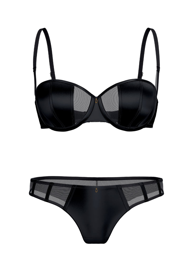 AVA Black Glossy Lingerie Set