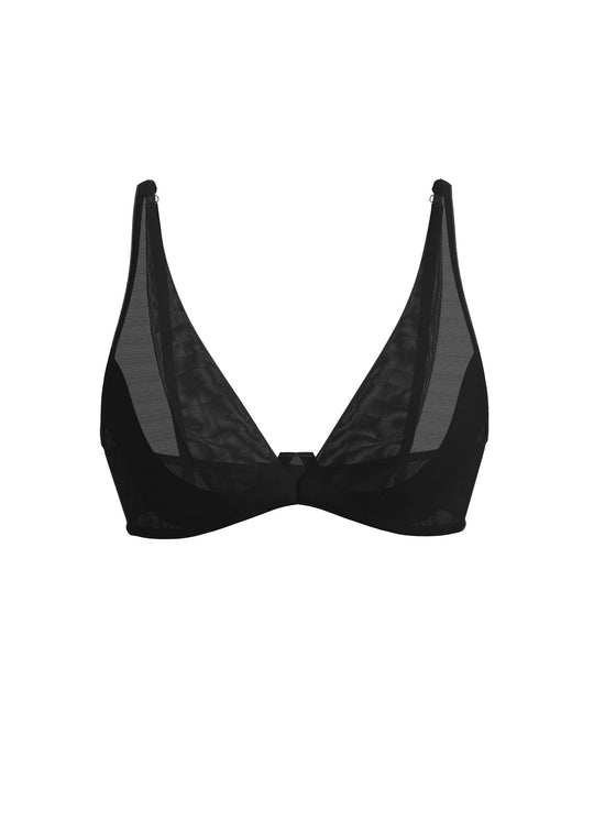 BEVIN Plus Black Mesh Unlined Wired Bra With Half-Moon Pads