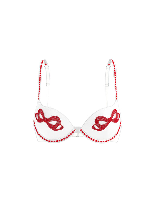 BIANCA Plus White Push-Up Wired Demi Bra With Red Embroidery