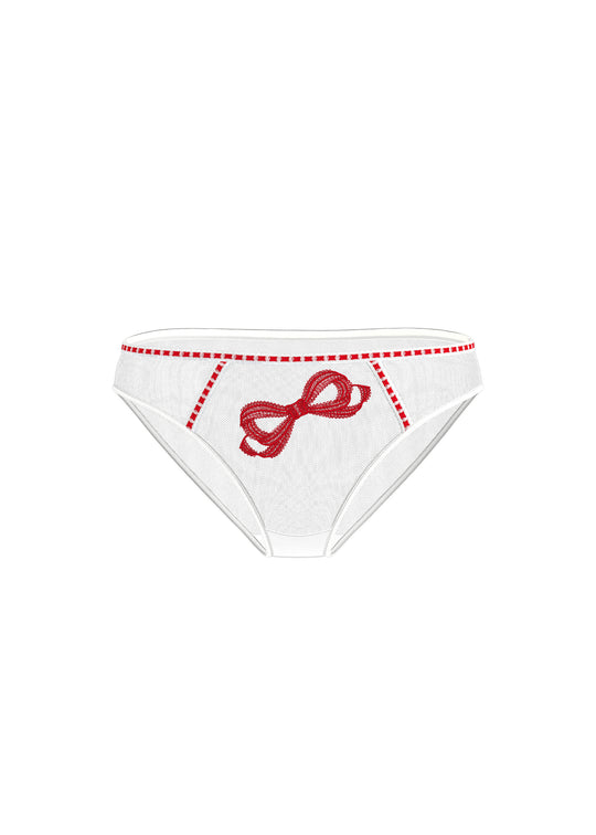 BIANCA Plus White Brief Panties With Red Embroidery