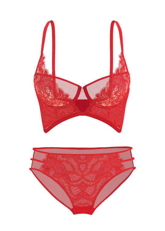 BLAIR Red Floral Lace Shining Embroidery Lingerie Set