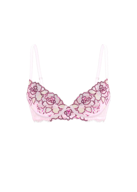 CALLA Sparkling Pink Floral Lace Unlined Wired Demi Bra