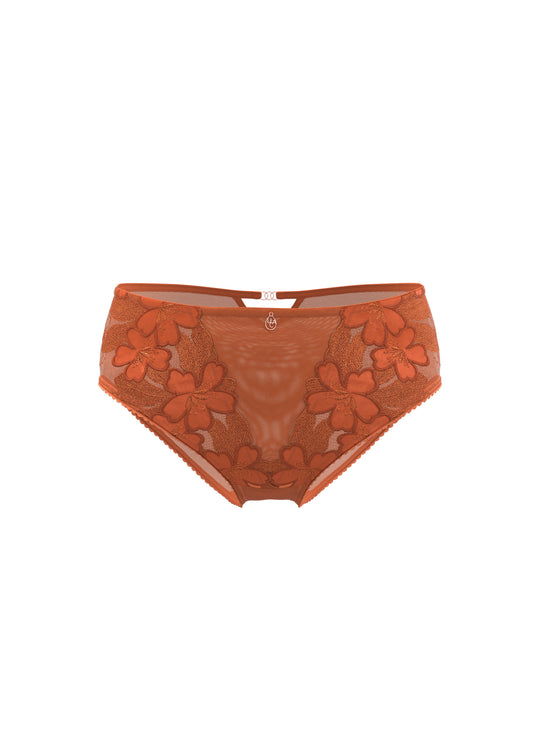 CECILY Orange Floral Embroidery Lace Brief Panties