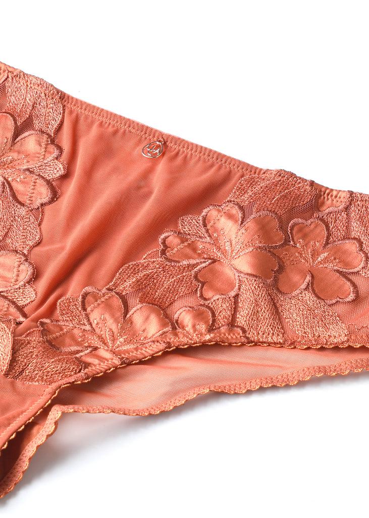 CECILY Plus Orange Floral Embroidery Lace Brief Panties