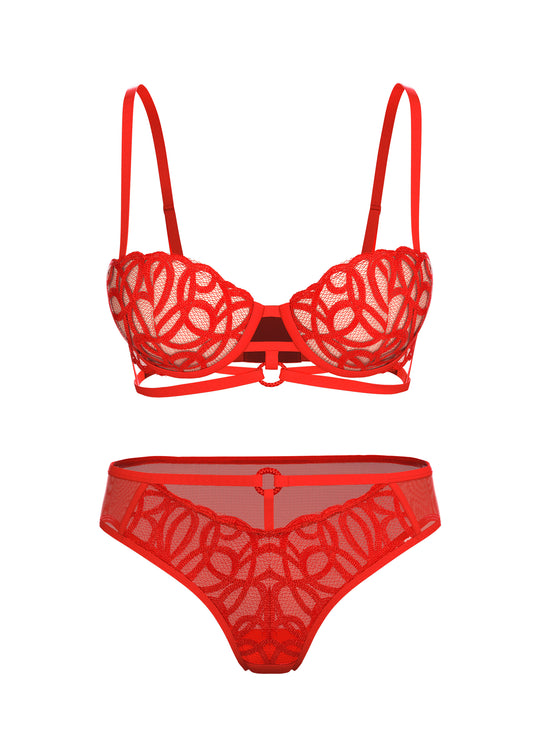 CLAIR Red Embroidery Lace Lingerie Set