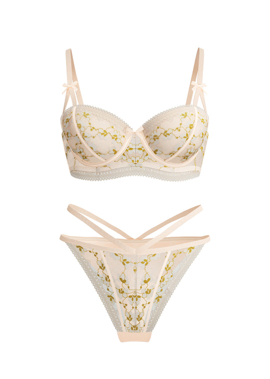 CRESSIDA Soft Beige Lace Lingerie Set