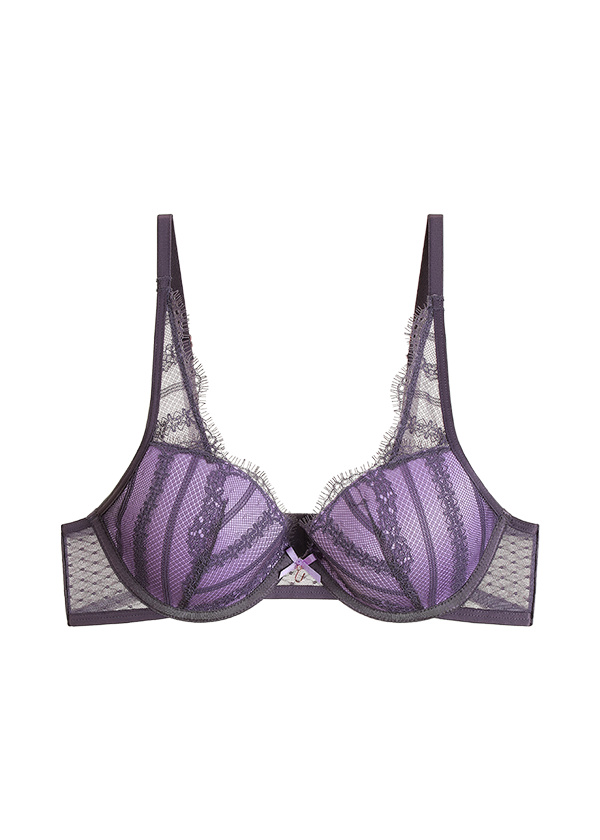 CRYSTAL Plus Underwired Lace Mesh Molded Padded Cup Plunge Bra