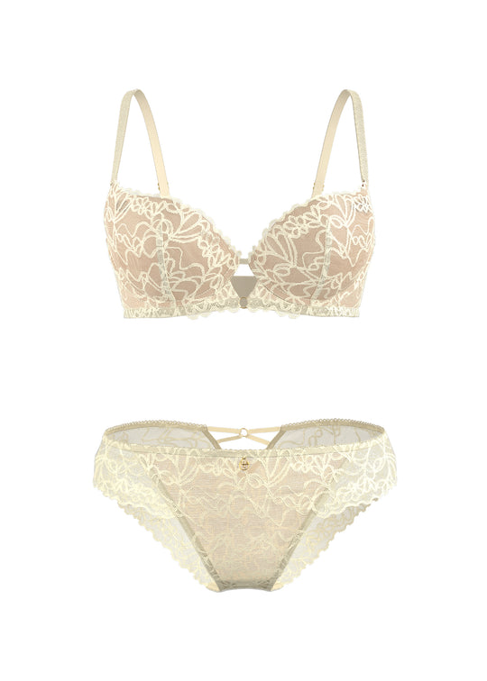 ELLERY Off White Floral Lace Plus Bra & Panty Set