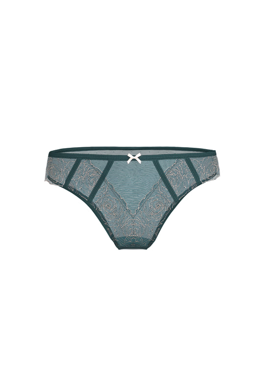 ELODIE Green Lace Brief Panties In Sparkling Embroidery