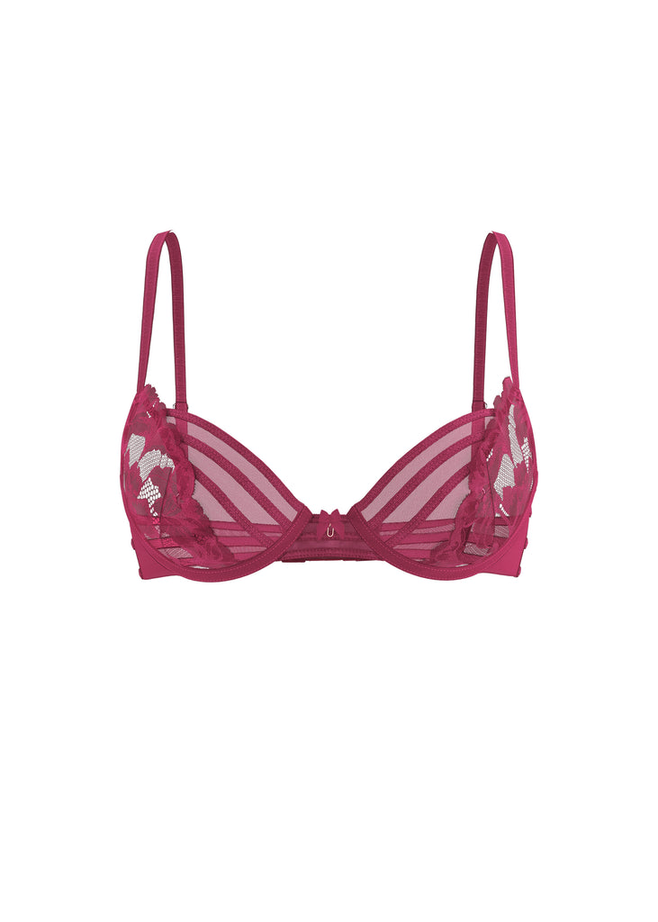 FLORA Plus Seductive Underwired Unlined Red Demi Lace Bra