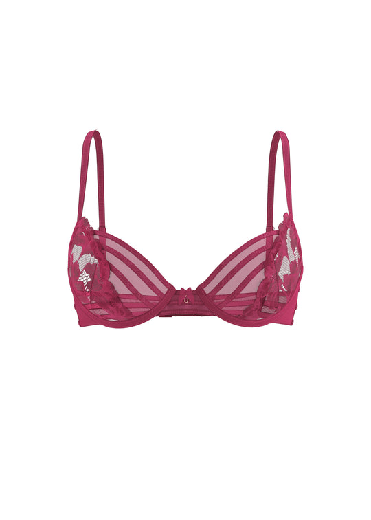 FLORA Seductive Underwired Unlined Red Demi Lace Bra