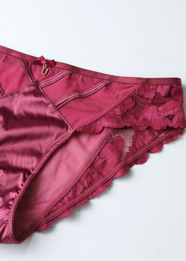 FLORA Seductive Floral Red Lace Brief Panties