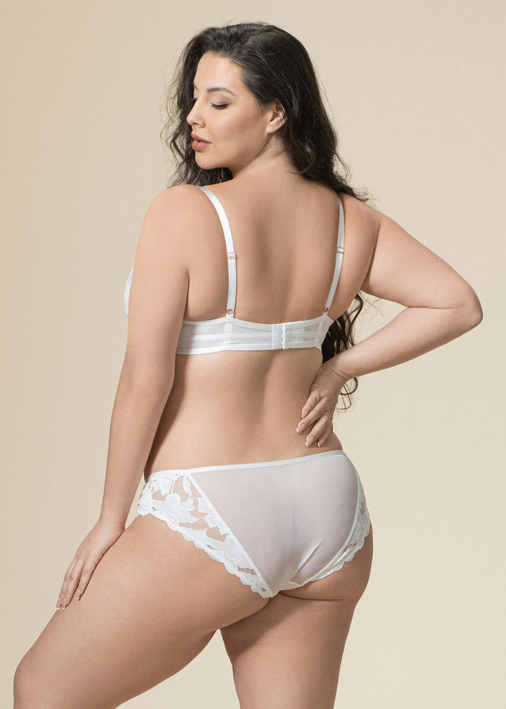 FLORA Seductive Underwired Unlined White Demi Lace Bra-imgsize-38D