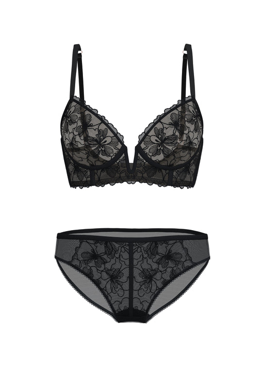 FREDERICA Black Floral Lace Lingerie Set