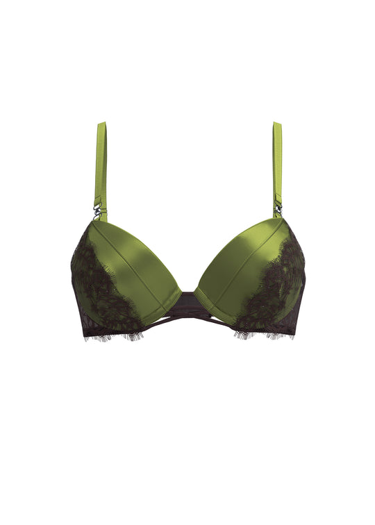 HEDY Vintage Green Push-Up Bra With Brown Eyelash Lace