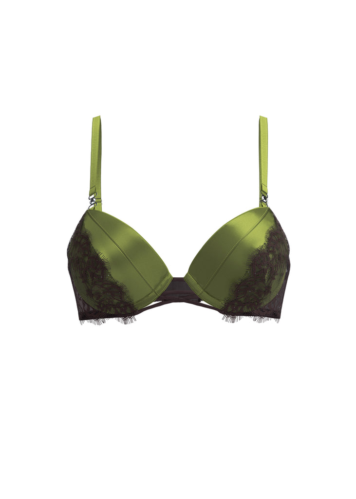 HEDY Vintage Green Push-Up Bra With Brown Eyelash Lace