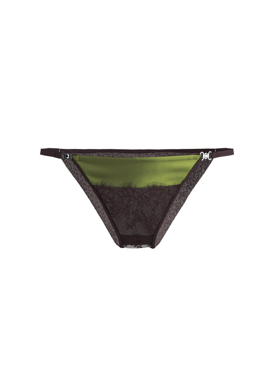 HEDY Vintage Green Hipster Panties With Brown Eyelash Lace