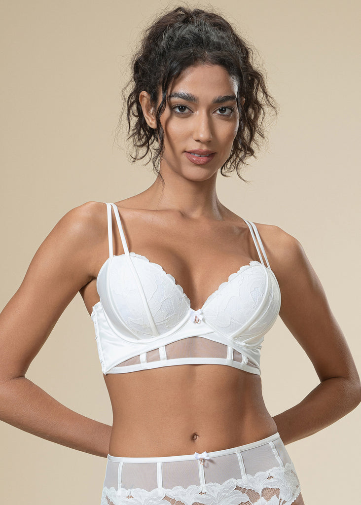 JEAN Underwired White Lace Long Bra