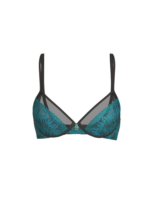 JOCASTA Plus Black Unlined Bra With Green Lace