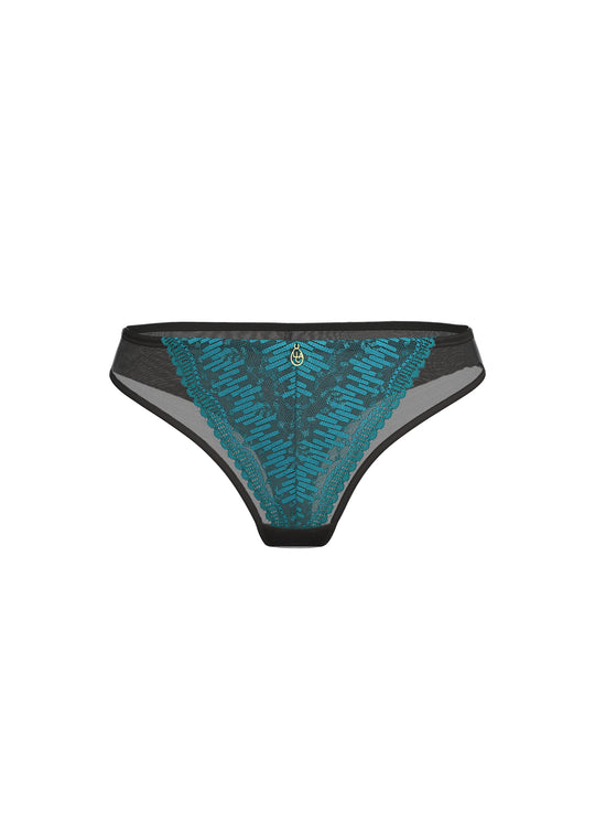 JOCASTA Black Tanga Panties With Green Lace
