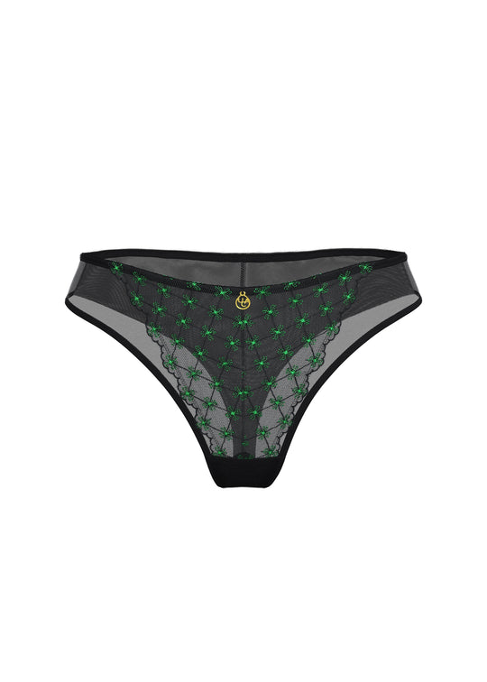 JOCELYN Plus Sexy Black Lace Tanga Panties With Green Floral Embroidery