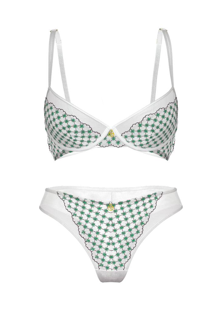JOCELYN White Lace Green Embroidery Lingerie Set