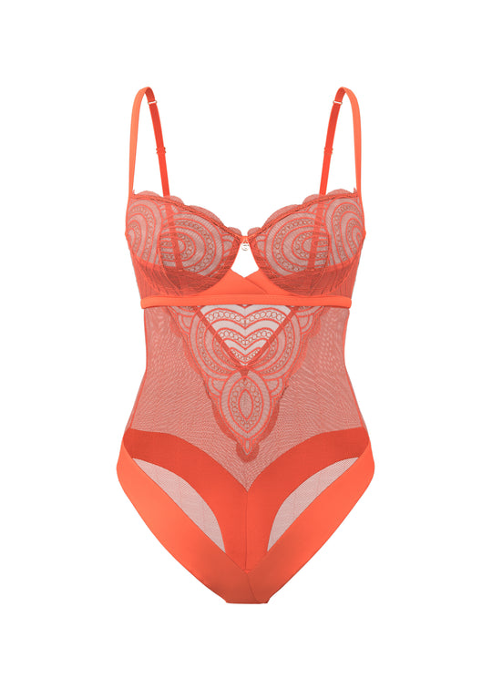 JOVIE Orange Embroidery Lace Wired Bodysuit