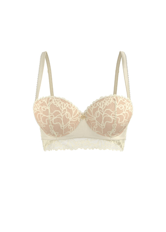 KERENSA Off White Lace Balconette Long Bra