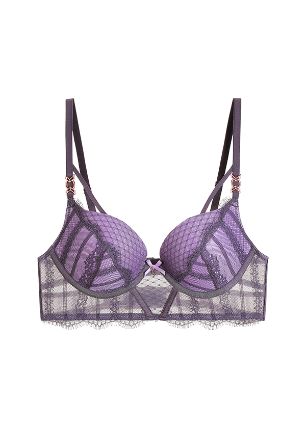 LEILA Plus Lace Push-Up Underwired Molded Cup Demi Long Bra