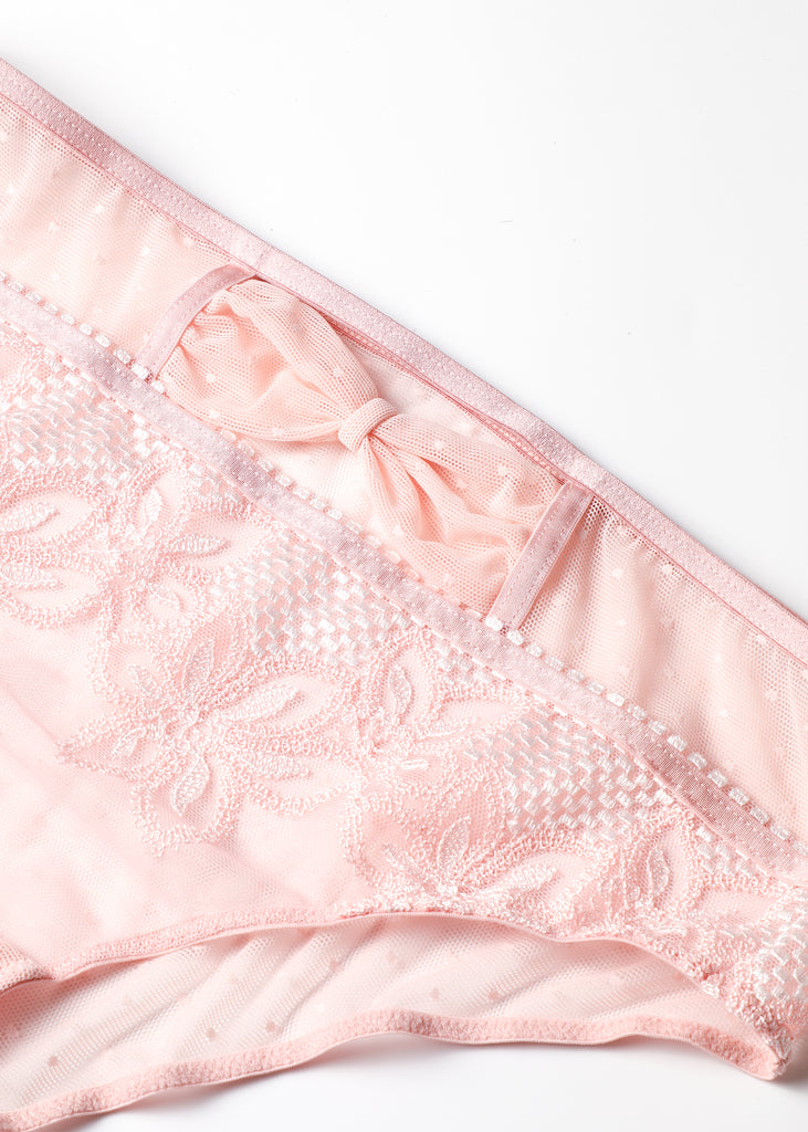 LINA Pink Floral Embroidery Lace Brief Panties