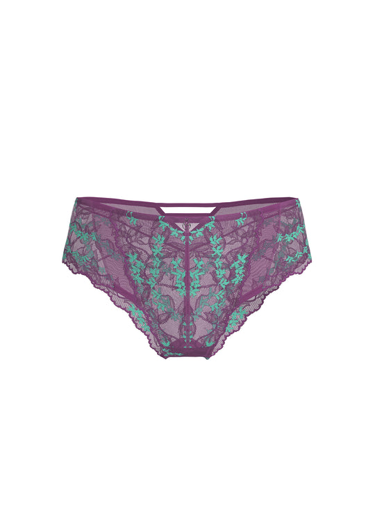 LIORA Purple Lace Boyshort Panties With Floral Pattern