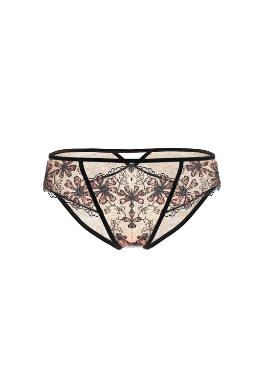 LOTTIE Beige Lace Leopard Print & Embroidery Brief Panties