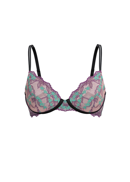LUCIA Purple Lace Unlined Bra With Floral Pattern