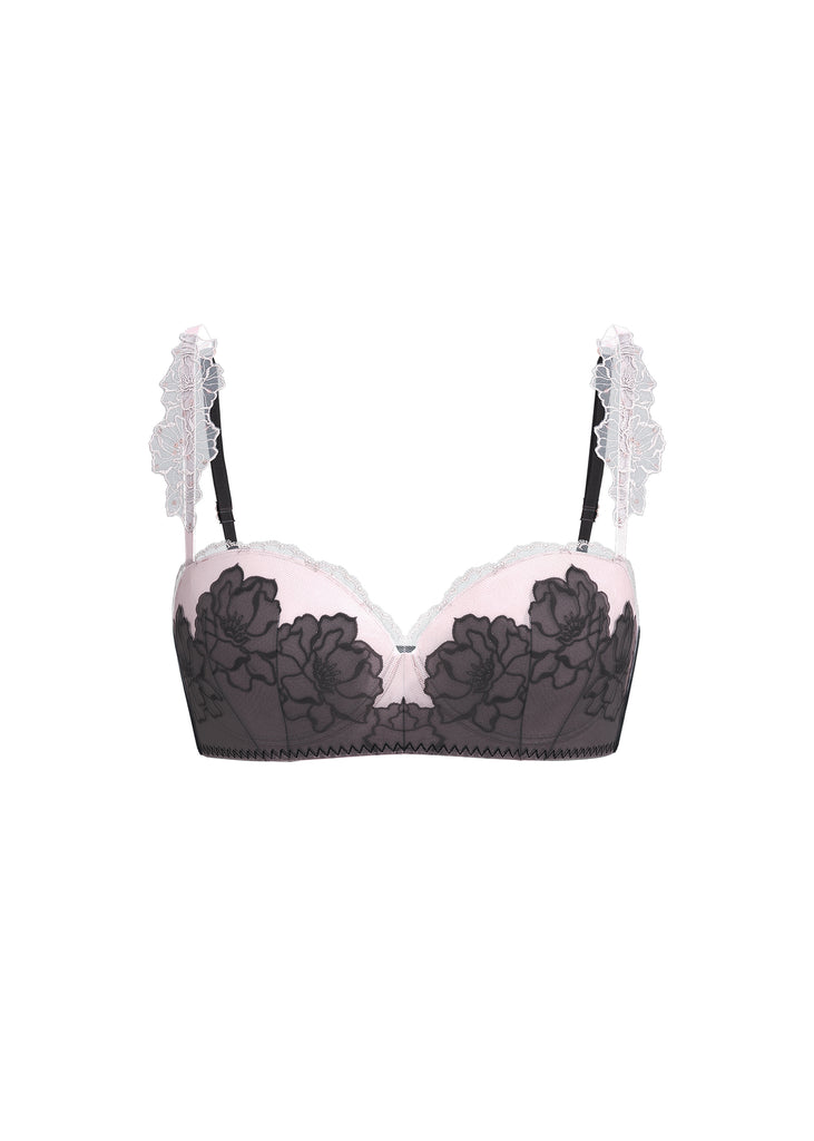 LUMI Plus Embroidery Lace Demi Bra With Removable Sequin Flowers