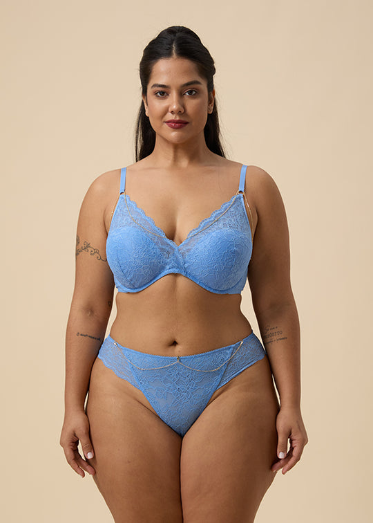 LYDIA Blue Recycled Lace Plunge Bra with Detachable Metal Chains-imgsize-38D