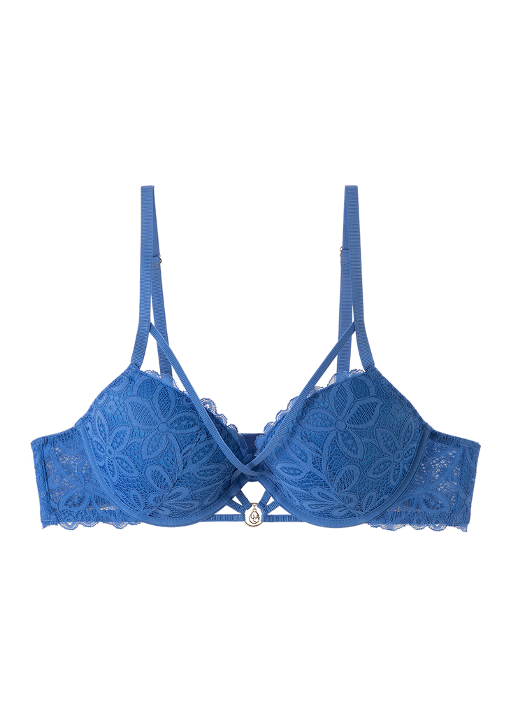 HAOAN Plus Size Sexy Women Lace Unlined Underwire Push Up Bras Lingerie  Intimates Bralette Solid Color Brassiere Underwear Blue 105 