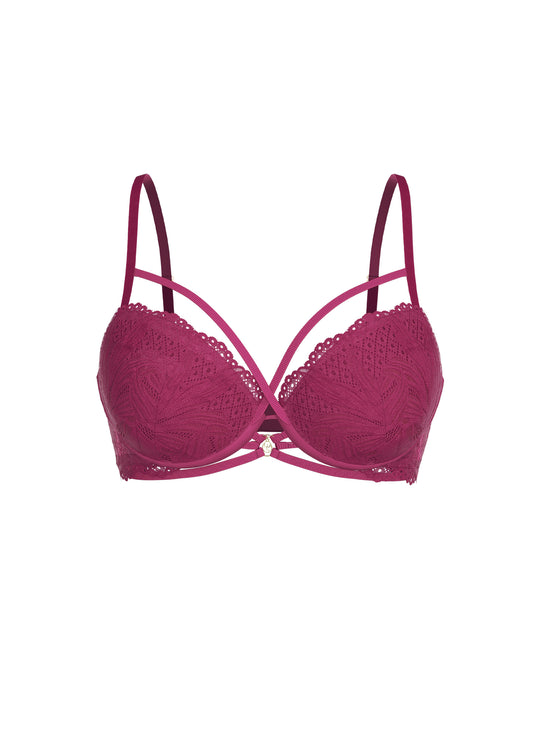 LYRA Sexy Red Lace Push-Up Underwire Demi Bra