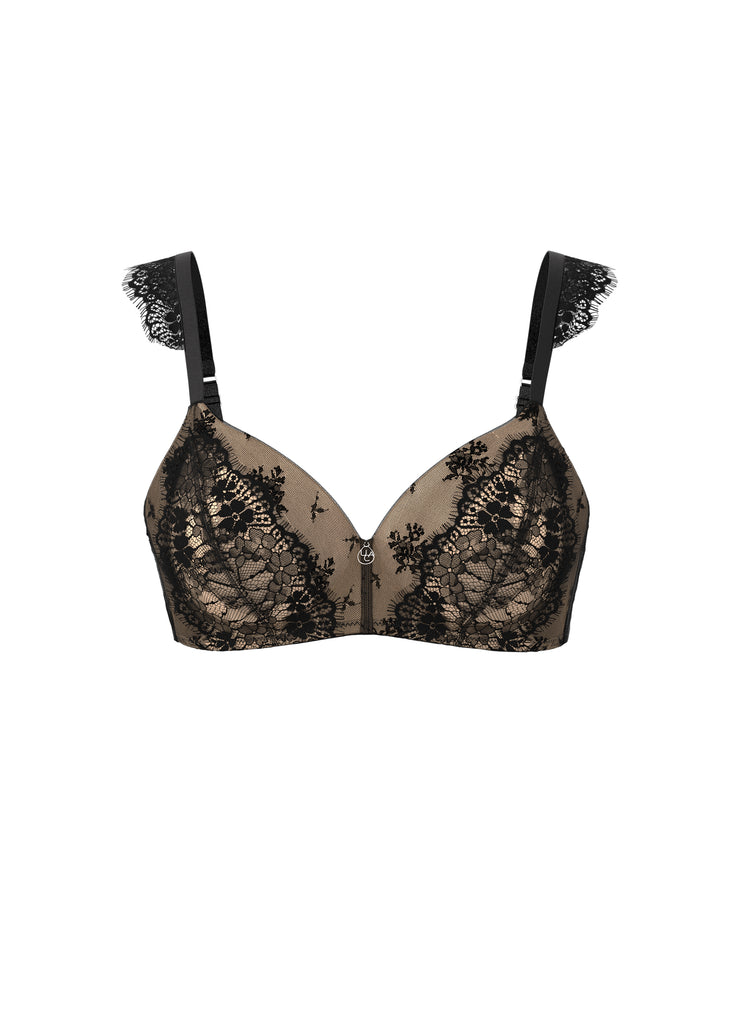 MAEVE Black Eyelash Lace Wireless Triangle Bra