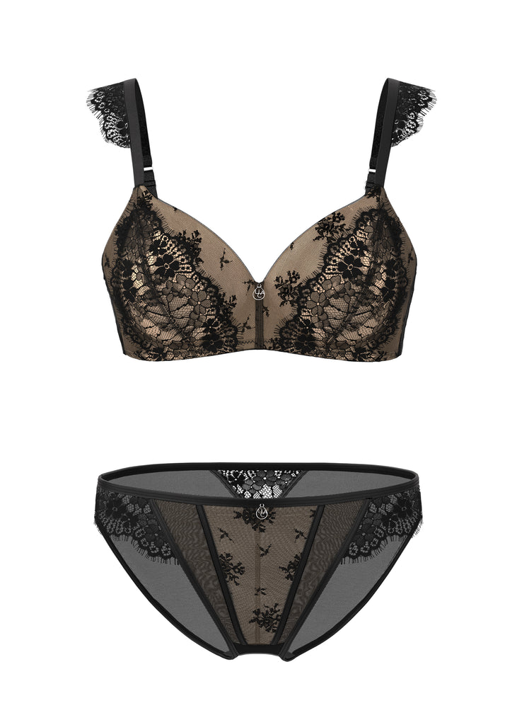 MAEVE Black Eyelash Lace Lingerie Set