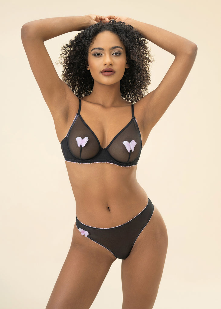 MAGNOLIA Black Mesh Unlined Underwired Demi Bra