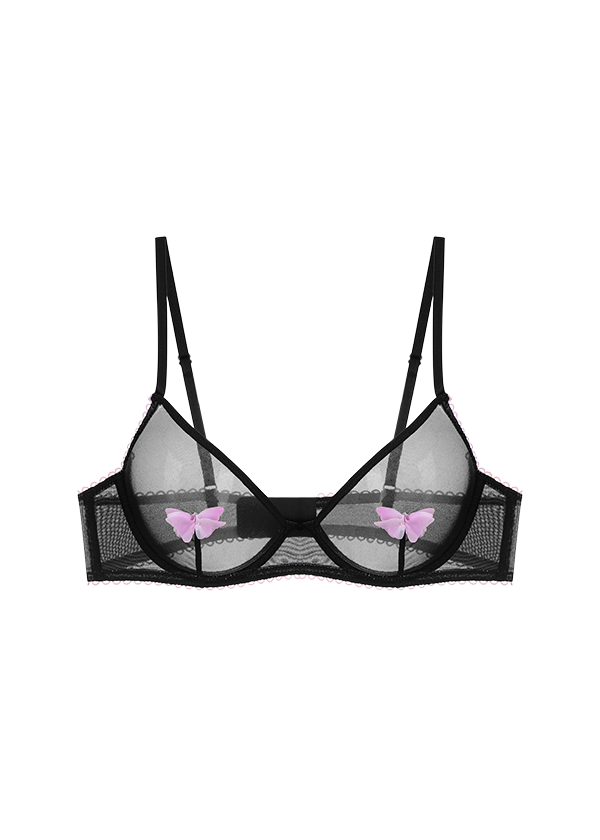 MAGNOLIA Black Mesh Unlined Underwired Demi Bra