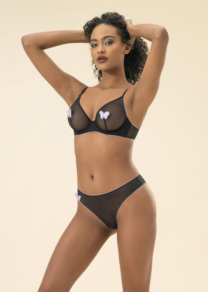 MAGNOLIA Black Sexy Mesh Tanga Panties