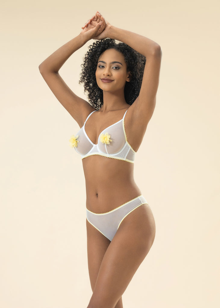 MAGNOLIA White Mesh Unlined Underwired Demi Bra