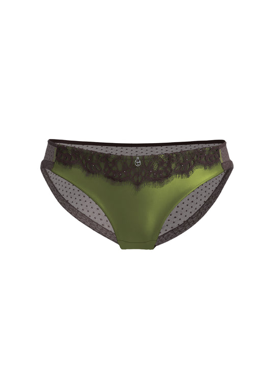 MAREN Vintage Green Brief Panties With Brown Eyelash Lace