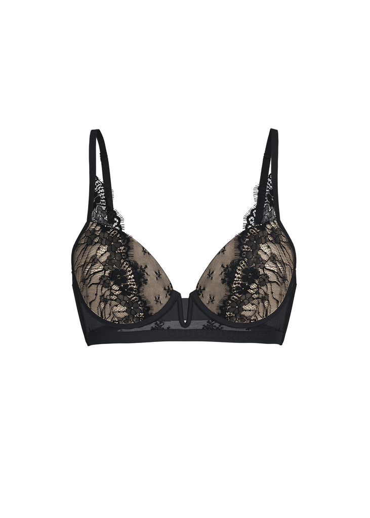 MARIS Black Eyelash Lace Underwired Plunge Bra