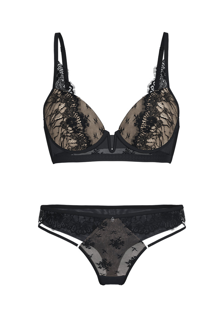 MARIS Black Eyelash Lace Lingerie Set